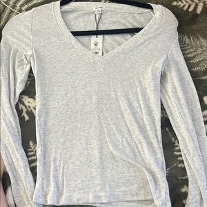 Garage Light Gray Long Sleeve V-Neck Top